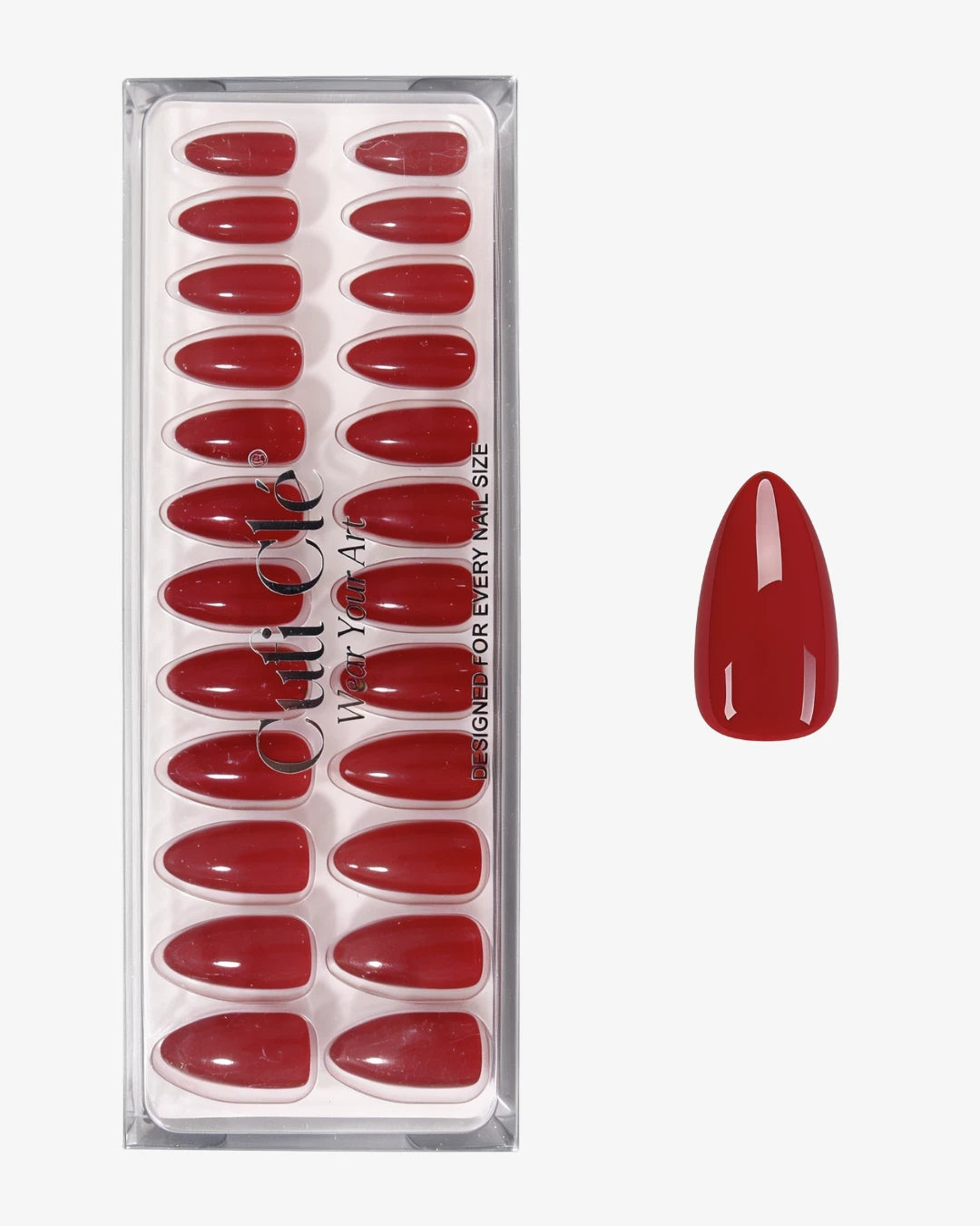 Uñas press-on Scarlet Mood Almendrada Corta | Cuti Clé