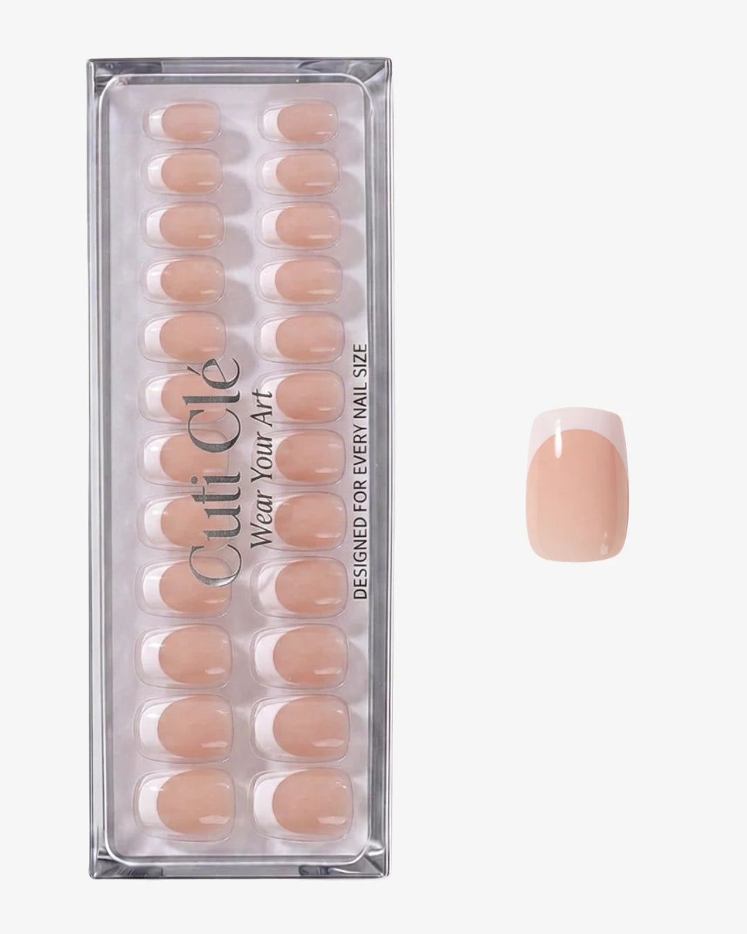 Uñas press-on Classic French Cuadrada Mediana - estilo manicura francesa | Cuti Clé