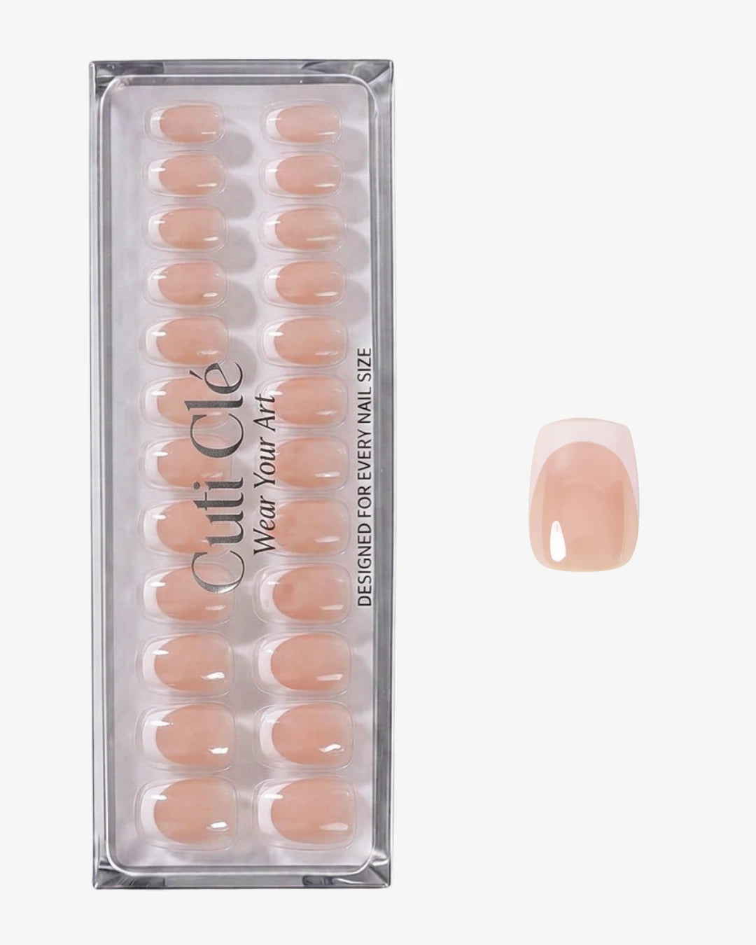 Uñas press-on Crystal French Cuadrada Corta - estilo manicura francesa | Cuti Clé