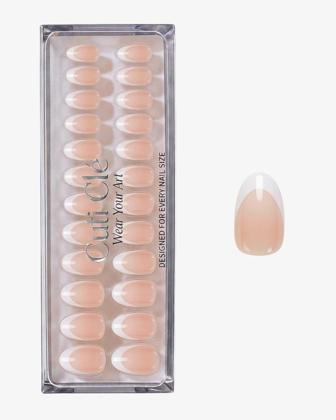 Uñas press-on Classic French Redonda Corta - estilo manicura francesa | Cuti Clé